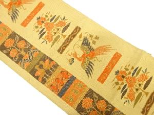 花喰鳥に縞模様織出し袋帯